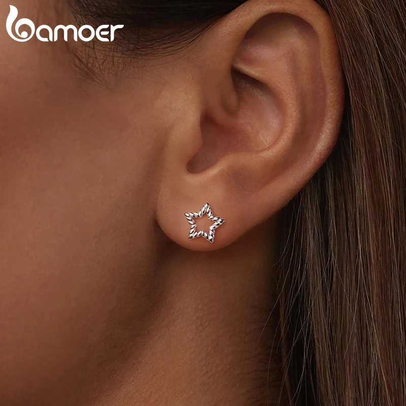 

Bamoer 925 Sterling Silver Small Star Heart Stud Earrings for Women Girl Trendy Hypoallergenic Post Pierced Earring Jewelry Gift