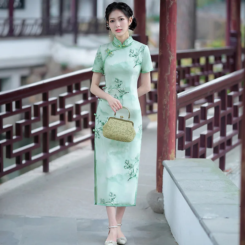 

Classical Temperament Improved Cheongsam 2023 Summer Retro Chinese Style Girl Young Performance Dress Qipao for Women Photograph