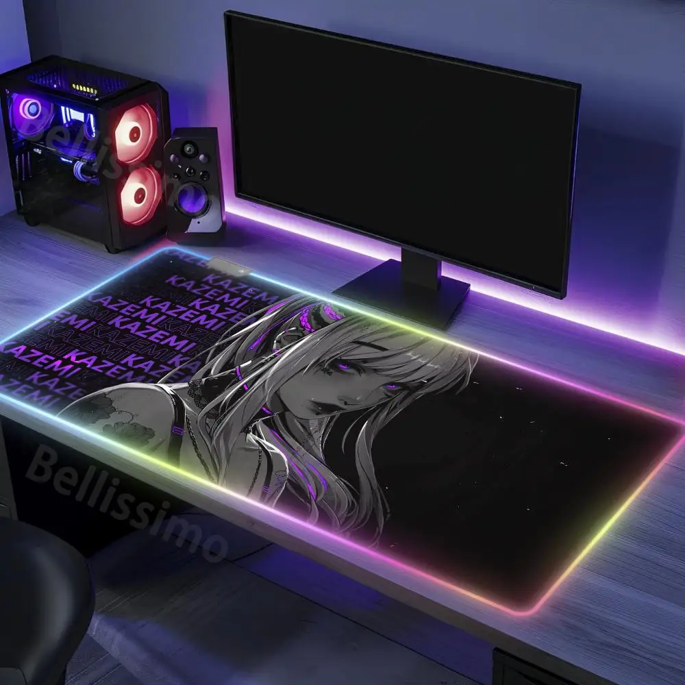 RGB Gaming Anti-slip Holiday Gift Pink KAZEMI Art Popular Desk Mat Office Desk 900x400mm XXL Rubber Edge Locking Luminous