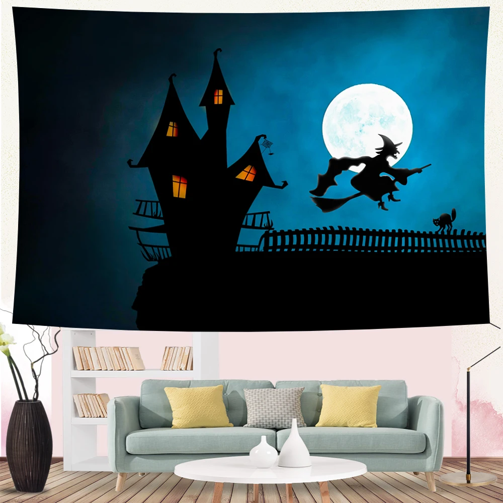 Halloween horror pumpkin bat black cat  series pattern tapestry home living room bed  wall decoration 