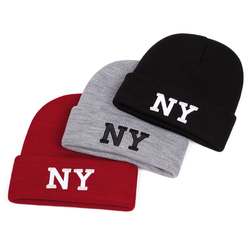 Men's Fashion NY Letter Embroidery Knitted Hat Winter Warm Outdoor Sports Hat Soft Beanie Hat For Men Women Casual Wool Hats