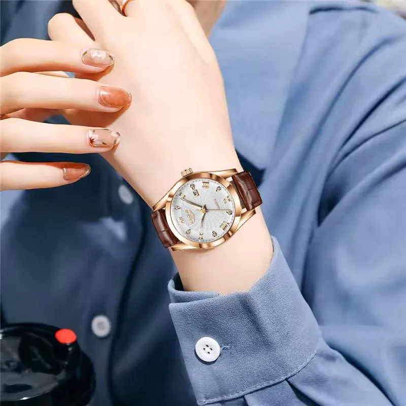 LIGE Fashion Genuine Leather Watch For Women Casual Waterproof Women's Bracelet Watch Outdoor Sport Luminous Quartz Ladies Watch