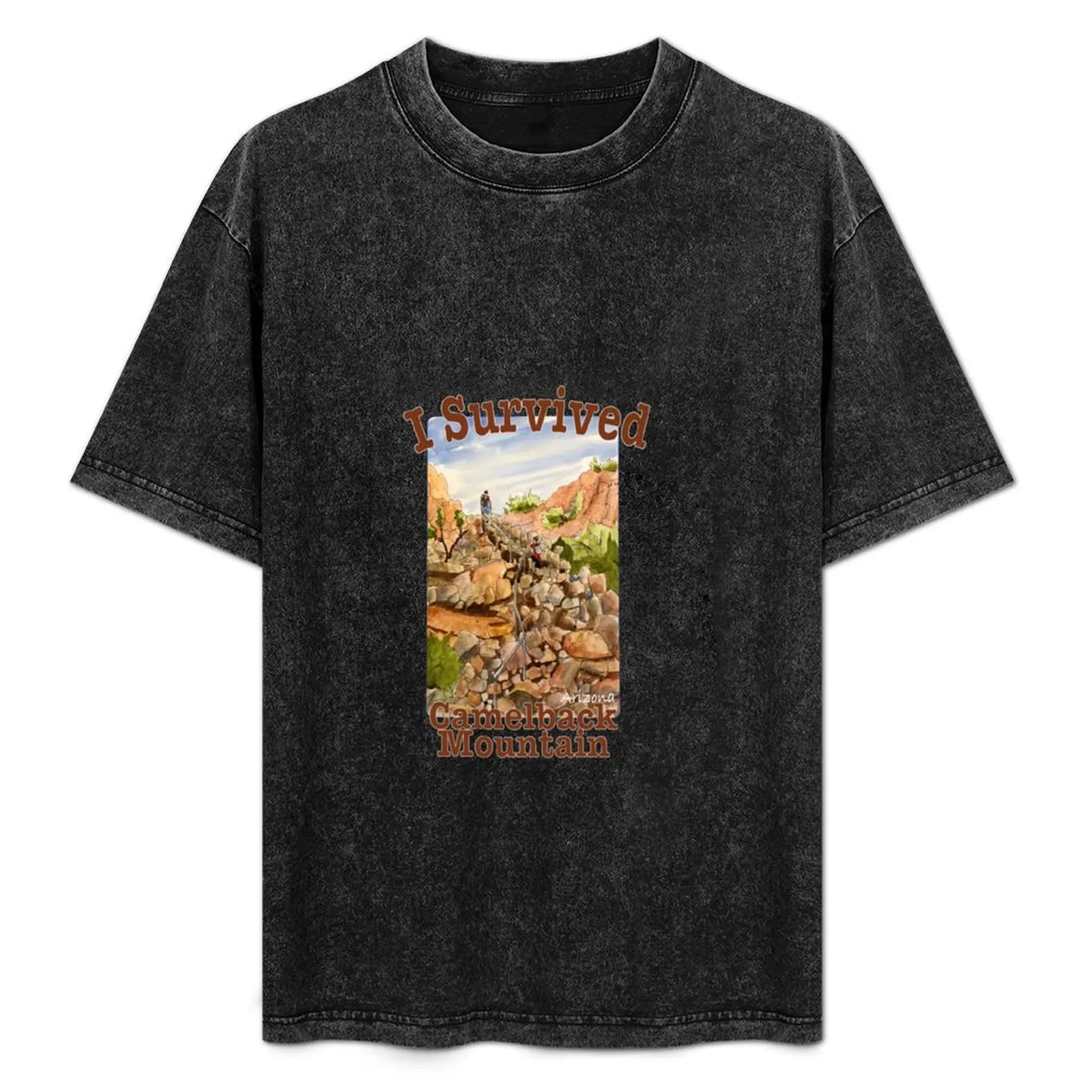 Camiseta I Survived Camelback Mountain, Arizona, camiseta sencilla de color liso con cuello redondo