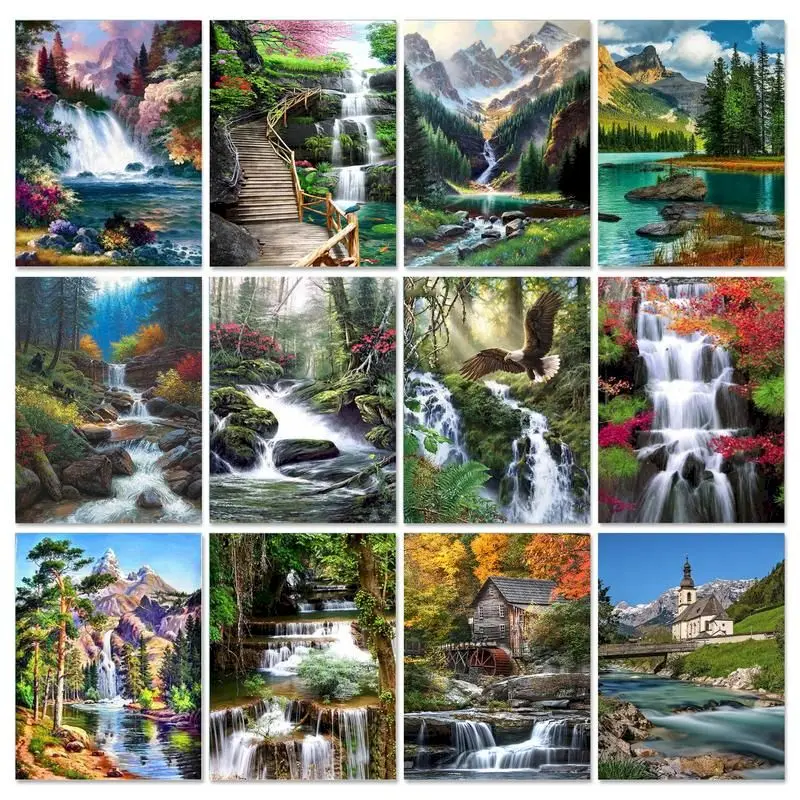 

GATYZTORY Diamond Painting New Collection 2024 Diamond Mosaic Cross Stitch Waterfall Handmade Landscape Embroidery Home Decor