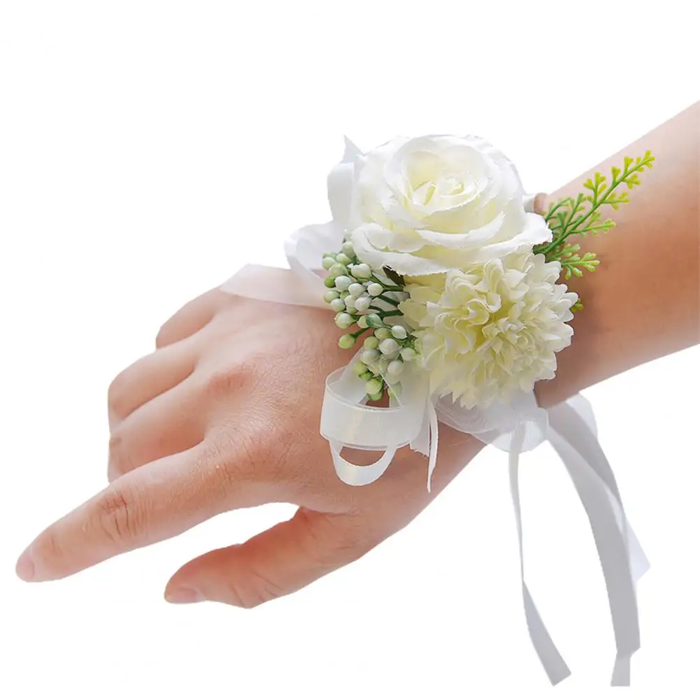 Romantic Wrist Flower Non-Fading Multi-color Hand Flower Decorate Elegant Bride Groom Fake Wrist Corsage for Party Wedding