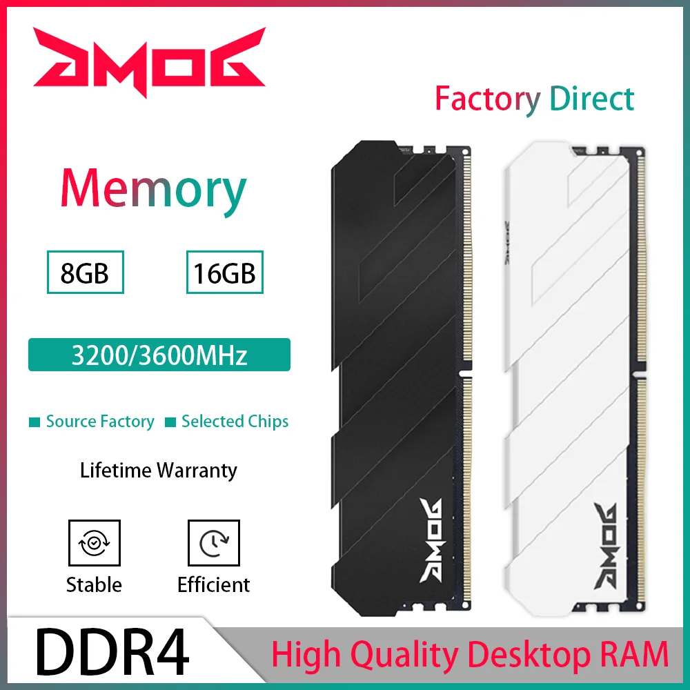 

GMOG RAM Memory DDR4 8GBx2 16GBx2 3200MHz 3600MHz Desktop Black White Memory DIMM With Heat Sink Gaming Memoria RAM For PC