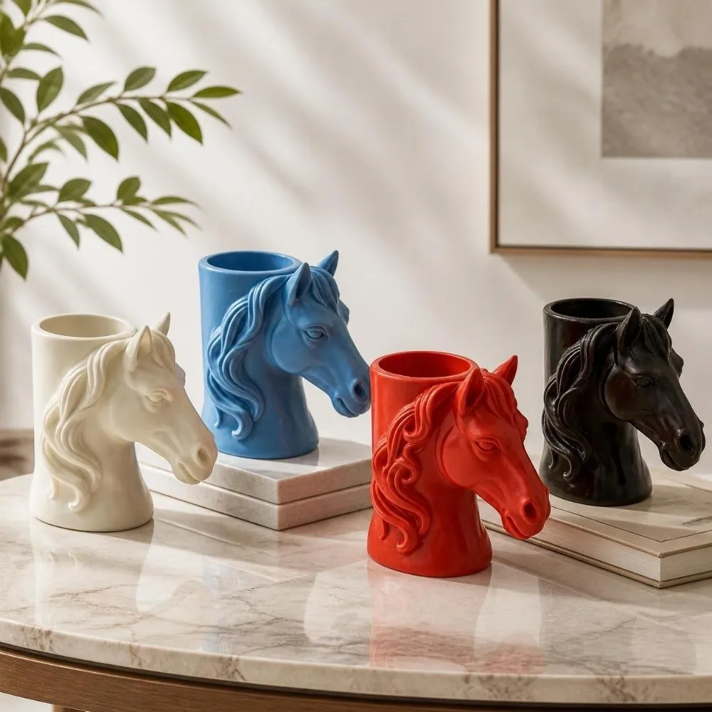 Multifunctional Horse-Shaped Pen Holder 3D Printed Ornaments Desktop Organizer Vase Sculpture Makeup Brush Holder Office Use