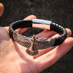 1PCS Fashion Eagle Bracelet for Men Black Leather Hand Band with Magnetic Charm Bracelet Clasp Men's Accessories Gifts