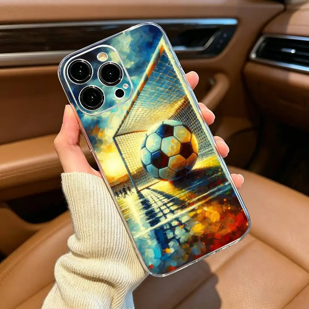 Football pattern Phone Case For iPhone17,16,15,14,13,12,11 ,Pro Max, Plus Soft Silicone Transparent Cover