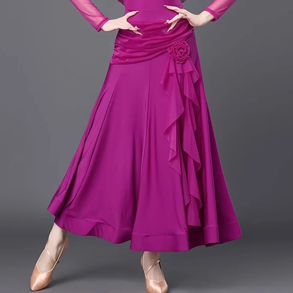 Walzer Tanz Fuchsia Hochwertiger Rock Neues Produkt Fishbone Rock Stereo Floral Ballroom Dance Eleganter Wettbewerb Langer Rock