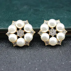 10Pcs Pearl Rhinestone Buttons Alloy Flat Back Snowflake Accessories for DIY Wedding Ornaments Clothing Hair Bow Flower Crafts