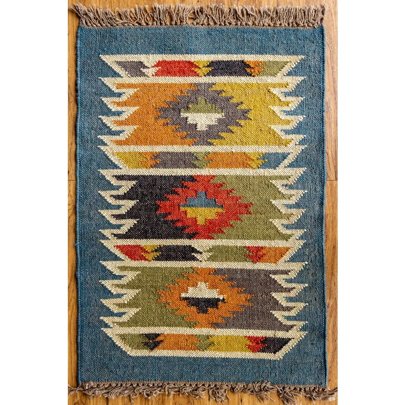 

Runner Rug Jute Wool Accent Rug Vintage Kilim Geometric Handwoven Area Rug