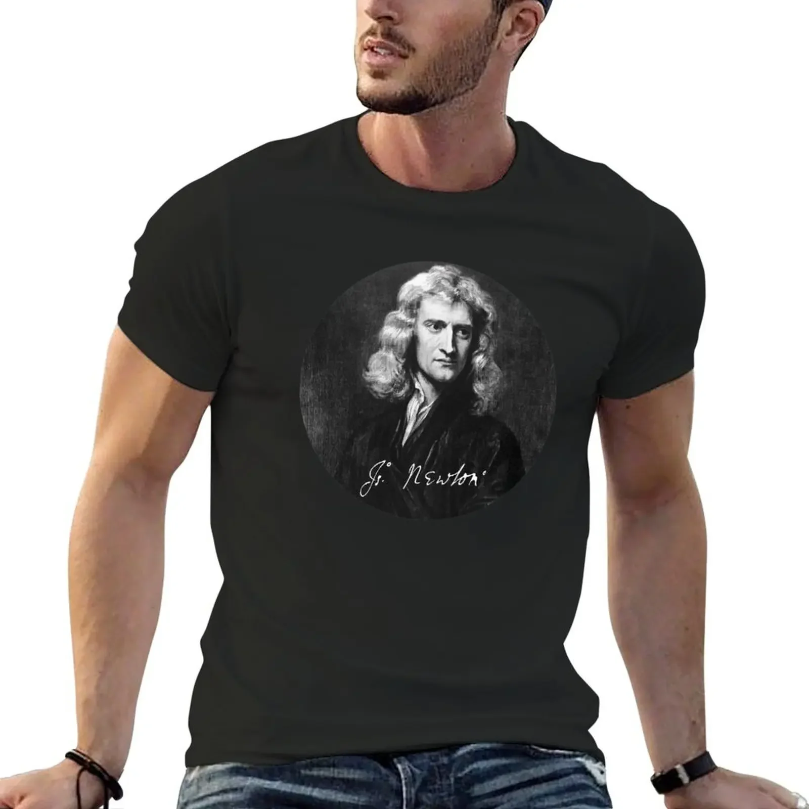 

Isaac Newton Portrait With Signature T-Shirt anime figures baggy shirts quick-drying Men's t-shirts