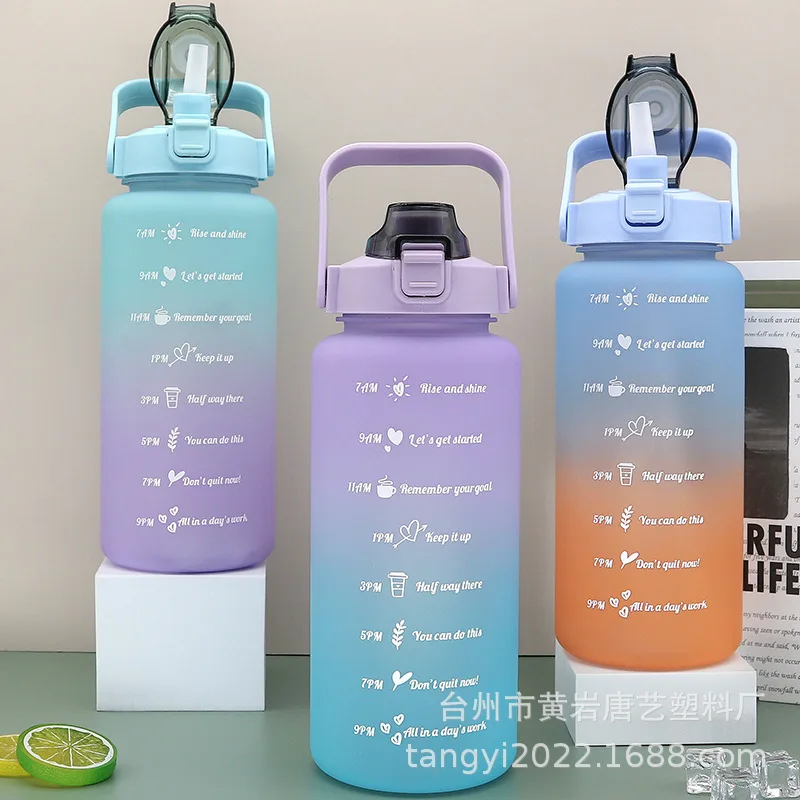 

2L Large Capacity Water Bottle With Bounce Cover Time Scale Reminder Cup For Outdoor Sports Fitness Camping wayer bottle