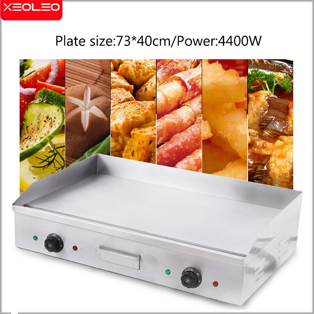 XEOLEO Commercial Electric Griddle Grill Flat Plate Teppanyaki Home Stainless Steel Pancake Machine Double Temperature Control