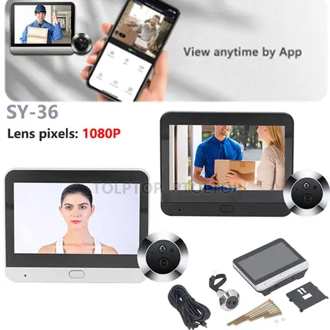 무선 비주얼 문짝 엿보기 카메라, 야간 PIR 와이파이 무선 보안 보호, 양방향 통화, 스마트 홈, HD 1080P, 4.3 인치