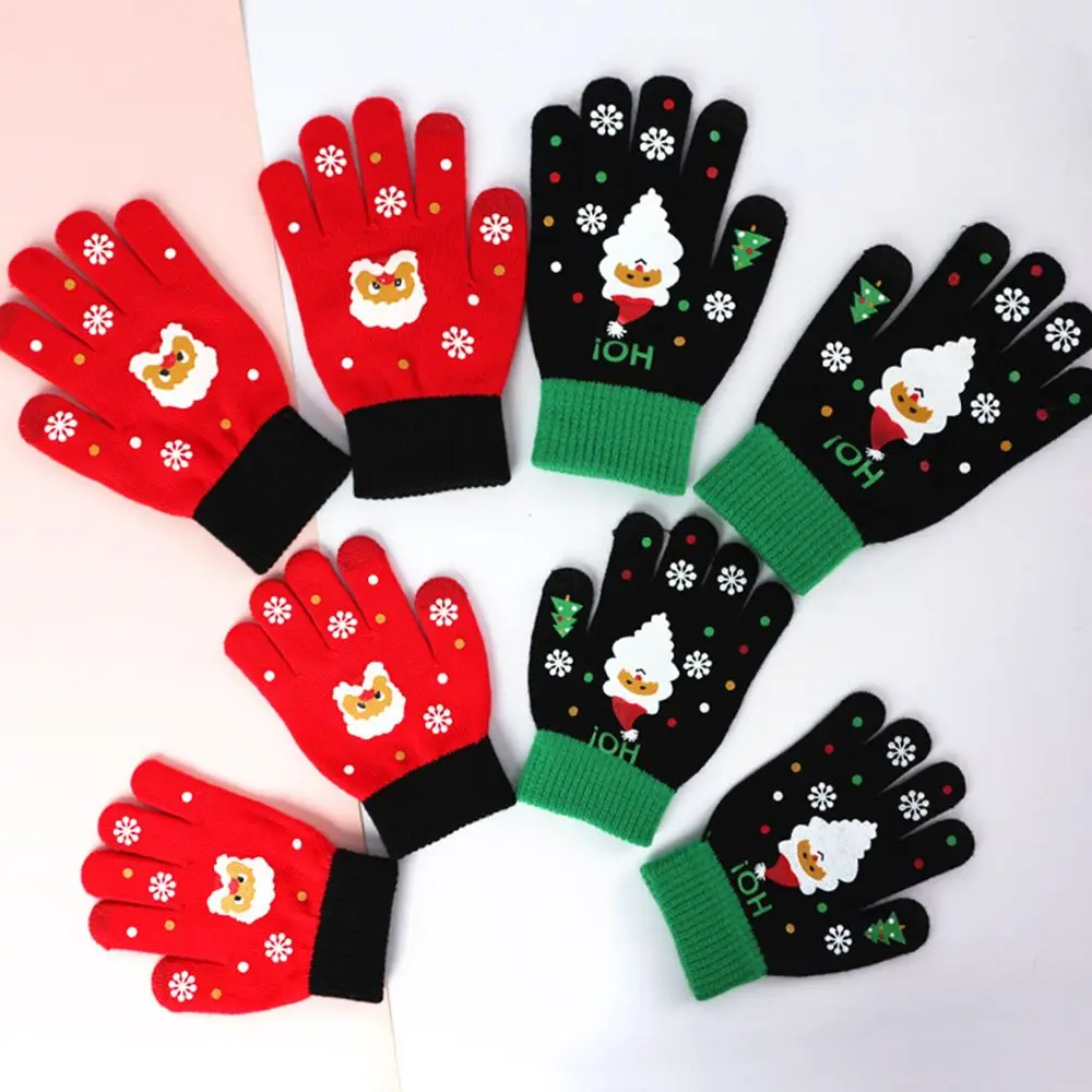 Cute Men Touch Screen Plus Velvet Adult Christmas Kids Mittens Santa Claus Printed Full Fingers Gloves Women Knitted Gloves