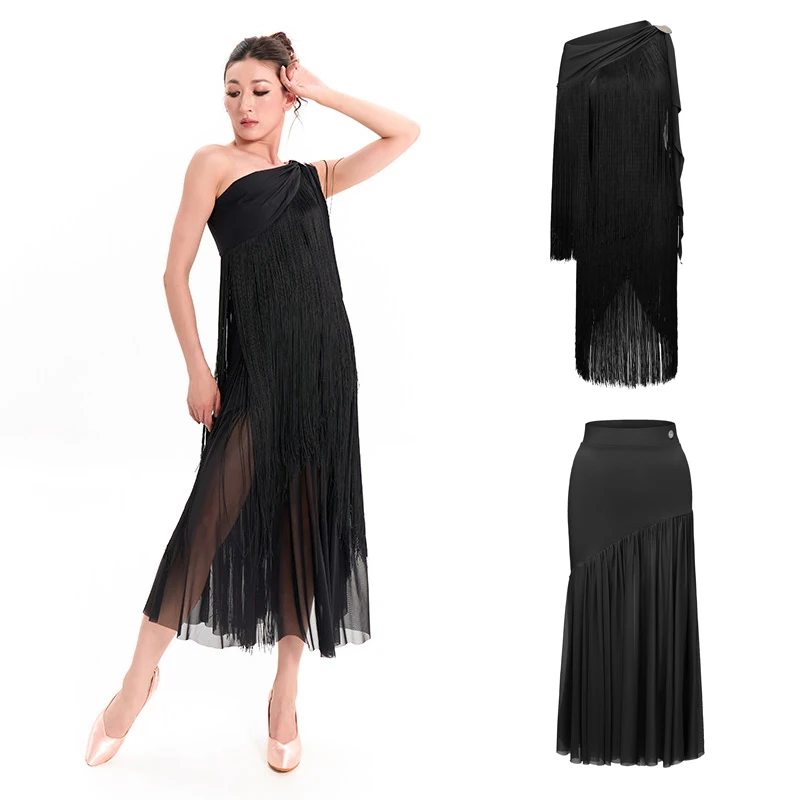 DUYQ Ballroom Dance Performance Costume Full Fringed Latin Top Skirts Women Waltz Modern Dancing Suits Stage Clothes SL16392