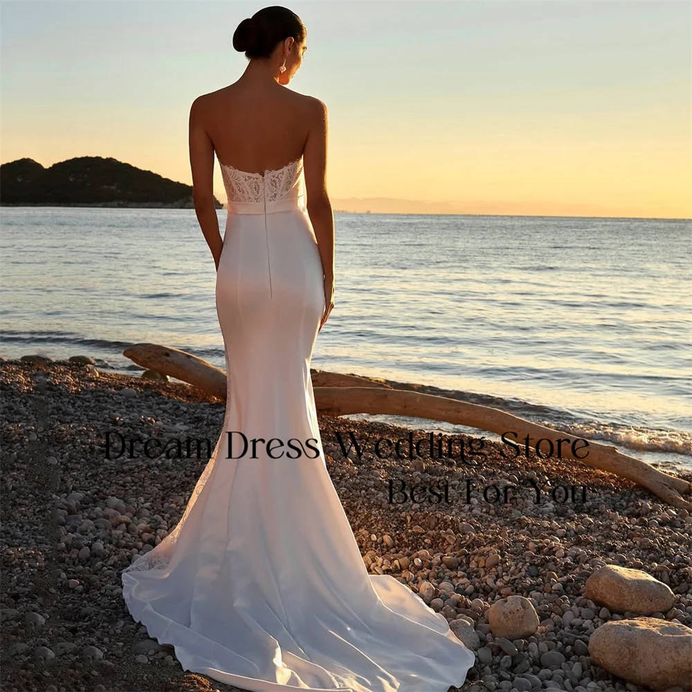 DREAM V-Neck Lace Mermaid Wedding Dress 2025 Pleat Open Back Sleeveless High Side Split Bridal Gown Vestido De Noiva Customized