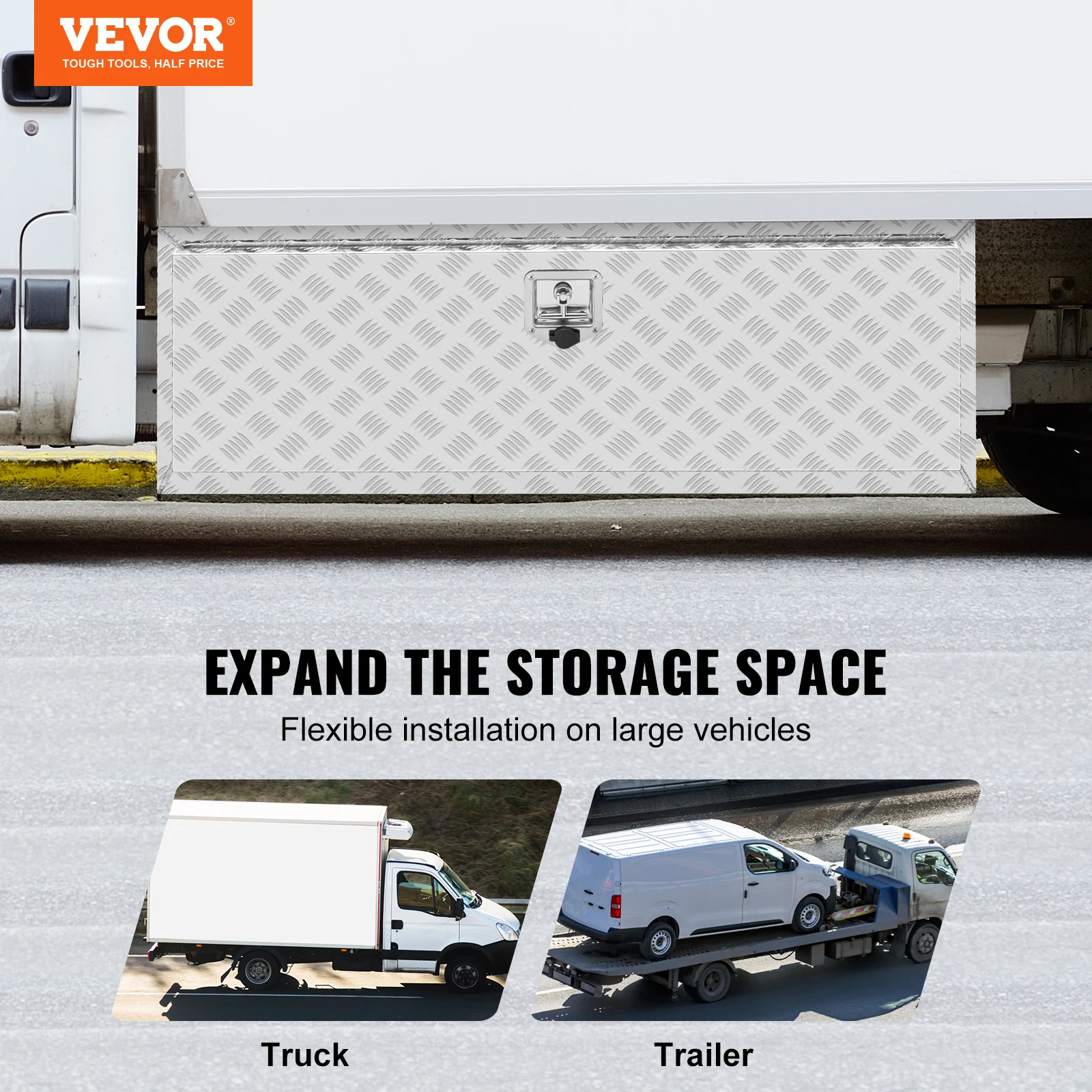 VEVOR Pickup Storage Box, Heavy Duty Aluminum Diamond Plate Tool Box with Lock and Keys,  for Truck, Van, Trailer