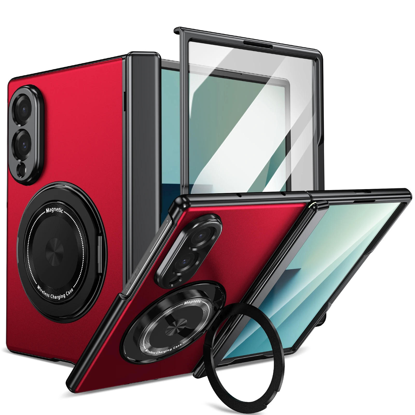 For Samsung Galaxy Z Fold 8 Case Skin-Friendly Magnetic Rotating Holder With Tempered Glass Folding Shockproof Cover Accessories