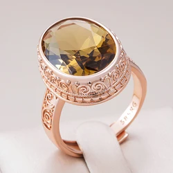 Kinel Hot Shiny Light Brown Natural Zircon Big Ring for Women Fashion 585 Rose Gold Color Vintage Bride Wedding Jewelry 2025 New