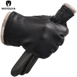 Gants d'hiver en cuir véritable pour hommes, gants d'hiver noirs pour garder au chaud, en cuir de cerf simple, gloves-8011A