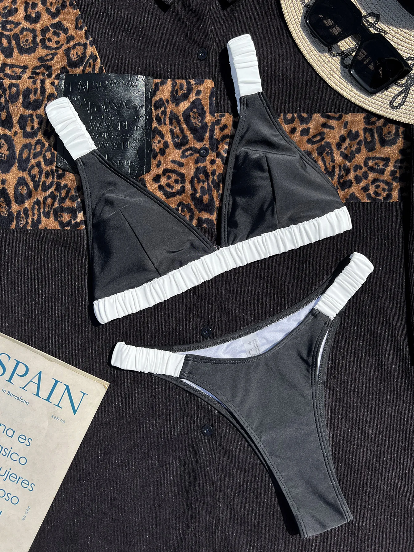 

Splicing V Neck High Leg Cut Bikini Female Swimsuit Women Swimwear Two-pieces Bikini set Padded Bather Bathing Suit Swim Lady