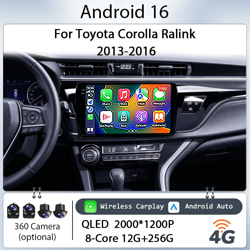 

Car Radio Multimedia Player 10" Android 16 for Toyota Corolla Ralink 2013-2016 IPS Touch Screen Head Unit Wireless CarPlay GPS
