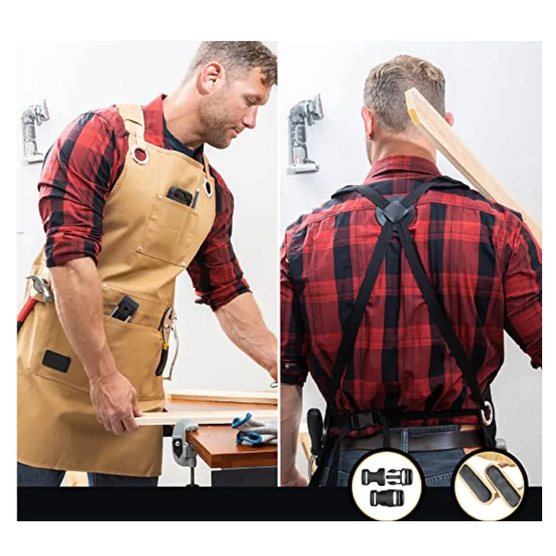 Waterproof Thickened Canvas Apron with Multi-Functional Pockets Hairdresser Woodworking Garden Repair Mechanic Fashionable Tools