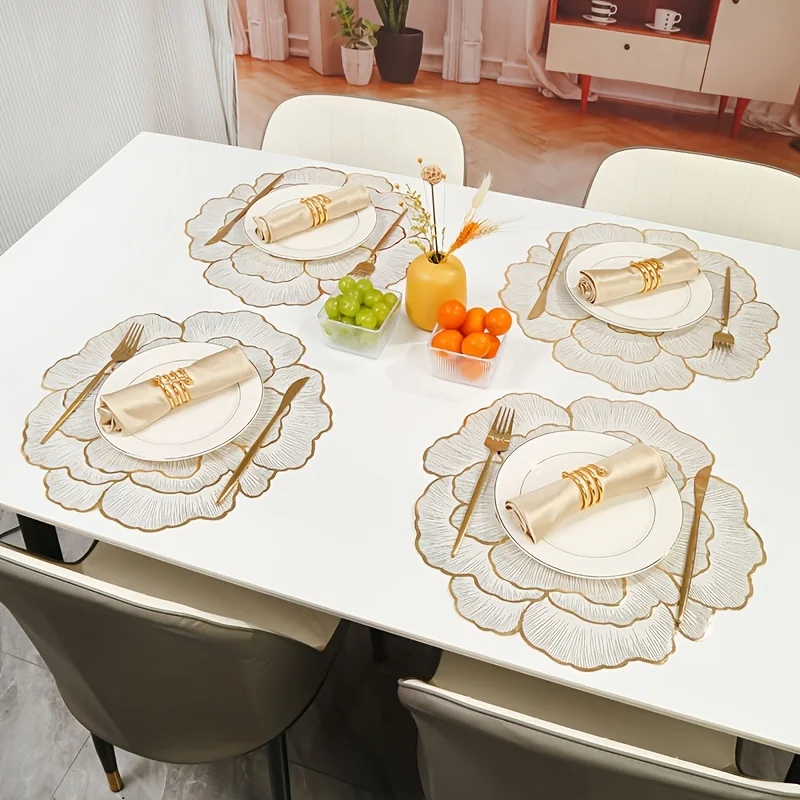 1/4/6/10 Stück Pfingstrosen-Blumen-Tischsets, wasserdicht und hitzebeständig, leicht zu reinigen, Tischdekoration für Restaurant und Küche