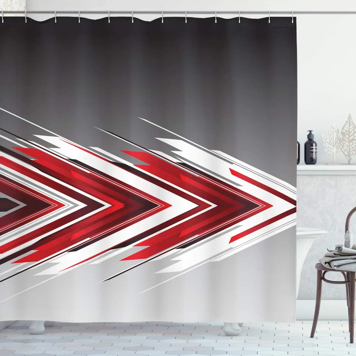 Arrow Shower Curtain Futuristic Modern Geometric Chevron Style in Order Digital Art Print Cloth Fabric Bathroom Decor with Hooks