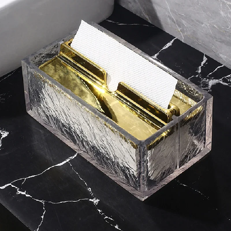 

Sinking Tissue Box Transparent Resin Paper Box Rectangular Corrugated Toilet Paper Box Bathroom Living Room Table Decoration