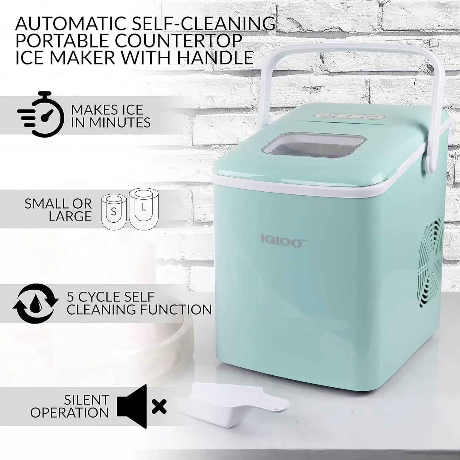 Automatic Self-Cleaning Portable Electric Countertop Ice Maker Machine With Handle, 26 Pounds in 24 Hours, USA