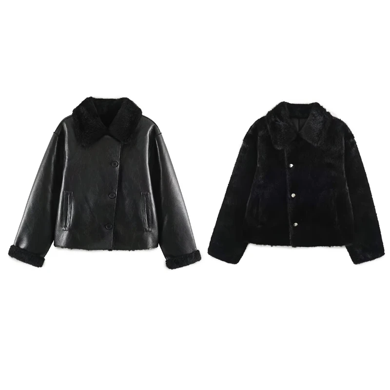Guobioziy Women's Slim-Fit Reversible Faux Leather Jacket 2026 Spring-Autumn New French Casual Classic Biker Commuter Streetwear
