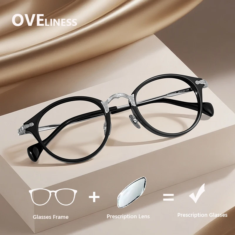 

2026 Acetate Titanium optical Glasses Frame Men Round Eyeglasses frame Women Prescription myopia Spectacles High Quality Eyewear