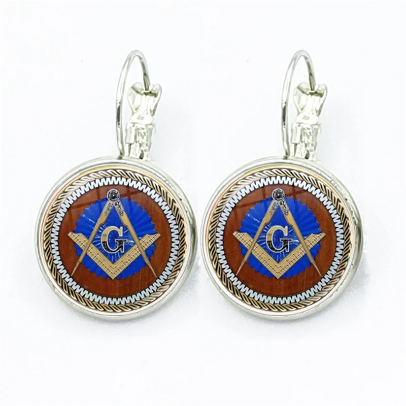 Free Mason Lapel Pins Masonic Sigh Glass Gem Handmade Earrings Female Travel Jewelry