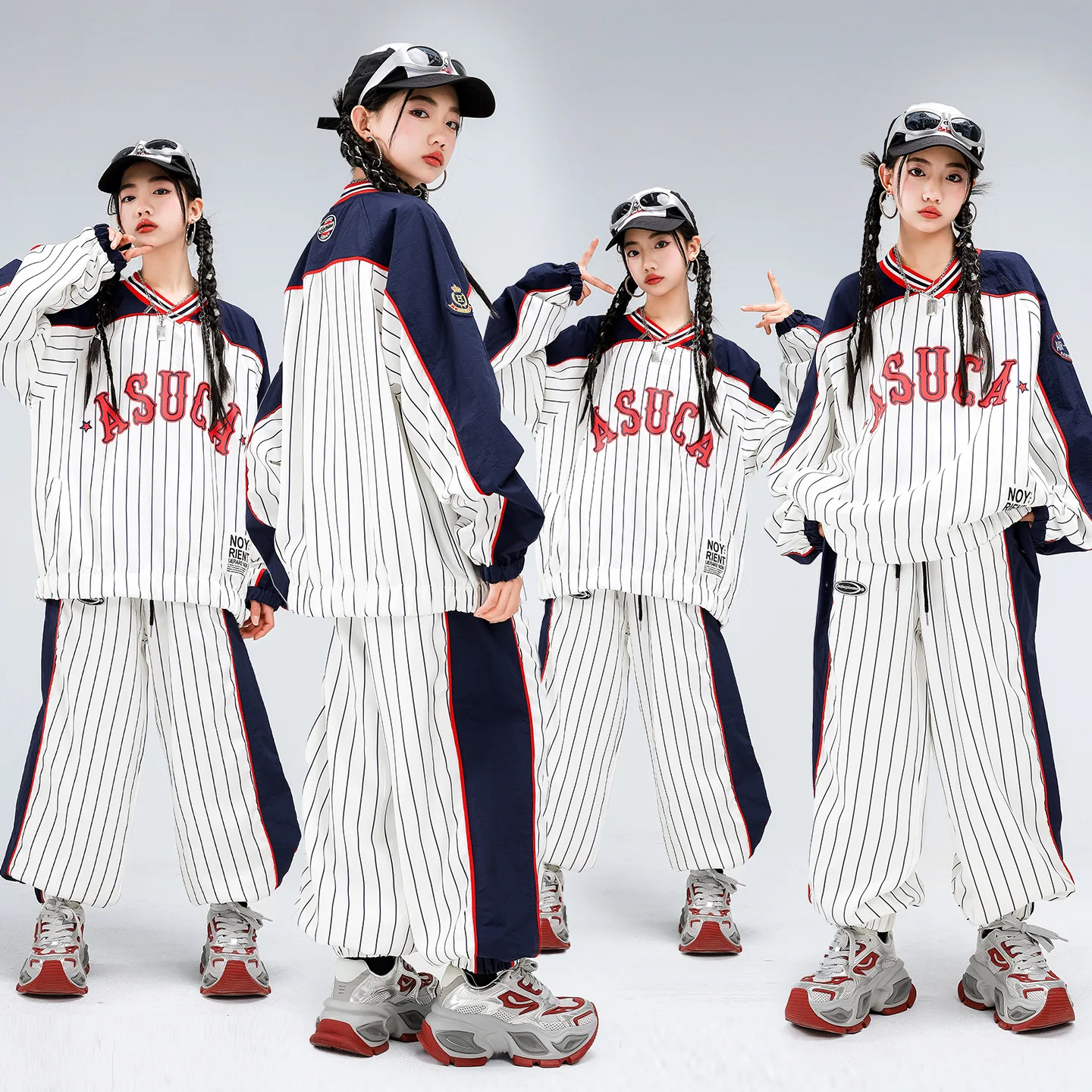 Kid Kpop Hip Hop Clothing White Striped Pullover Baseball Jersey Jacket Casual Jogger Pants for Girl Boy Dance Costumes Clothes