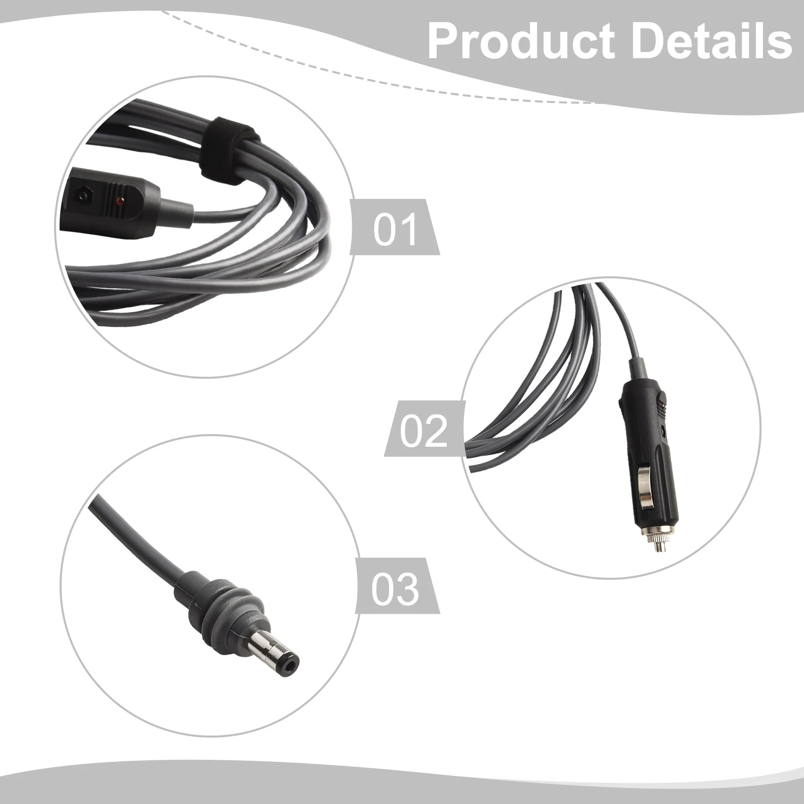 Use In Vehicles 5 Meters DC Car Charger Cord Outdoor Charger Cable PVC Pure Copper 18 AWG Material LED Interface