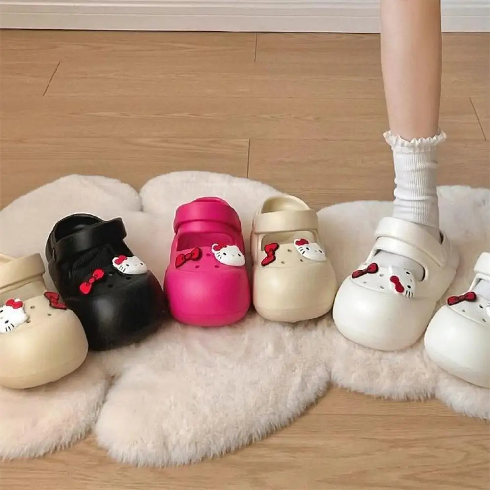 Kawaii Sanrio Hello Kitty Cartoon Platform Slippers Summer Women's Sandals Ladies Outdoor Clogs Beach Slides Girls Flip Flops