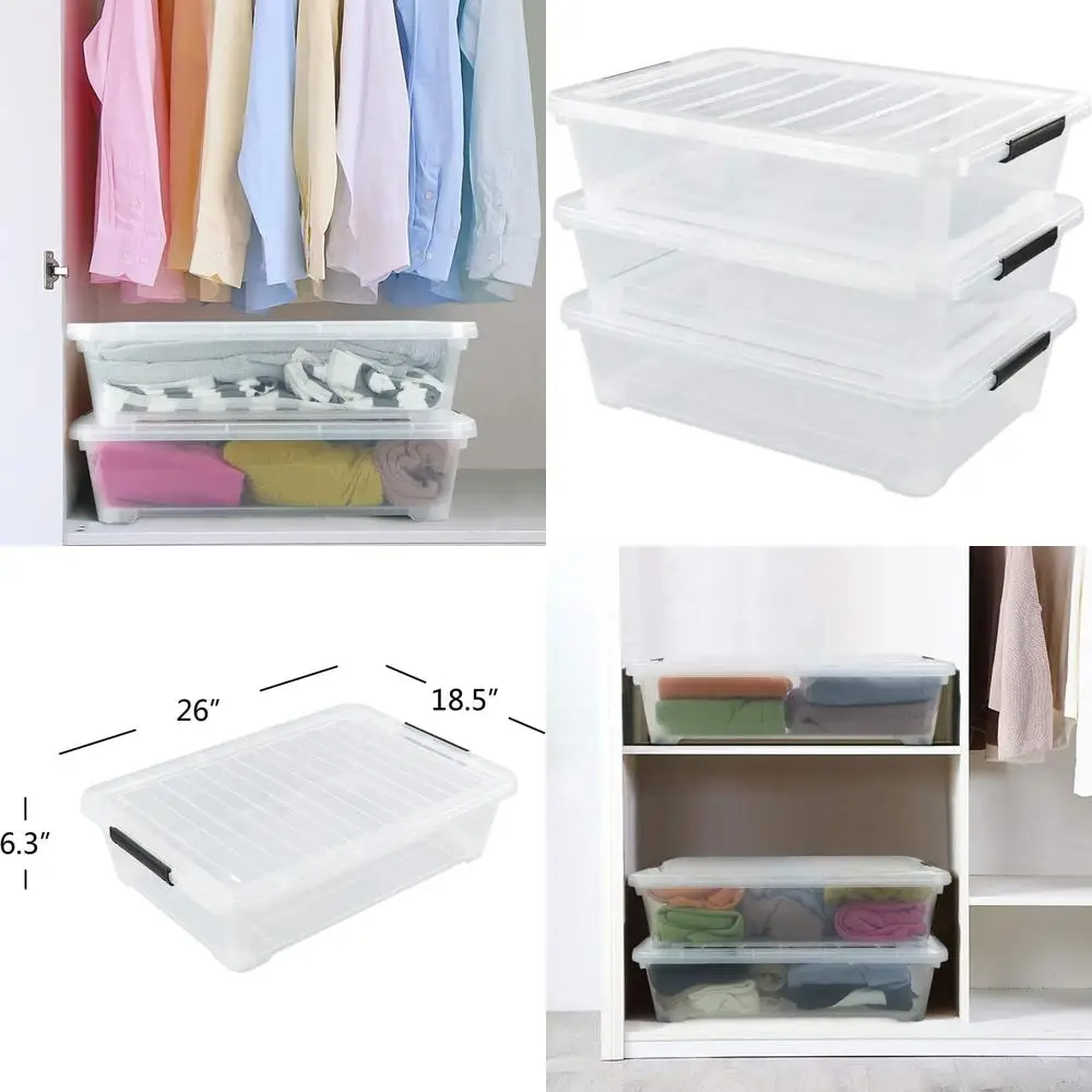 

Set of 3 Clear Plastic Storage Bins with Lids, 40 Quart, Underbed Organizer