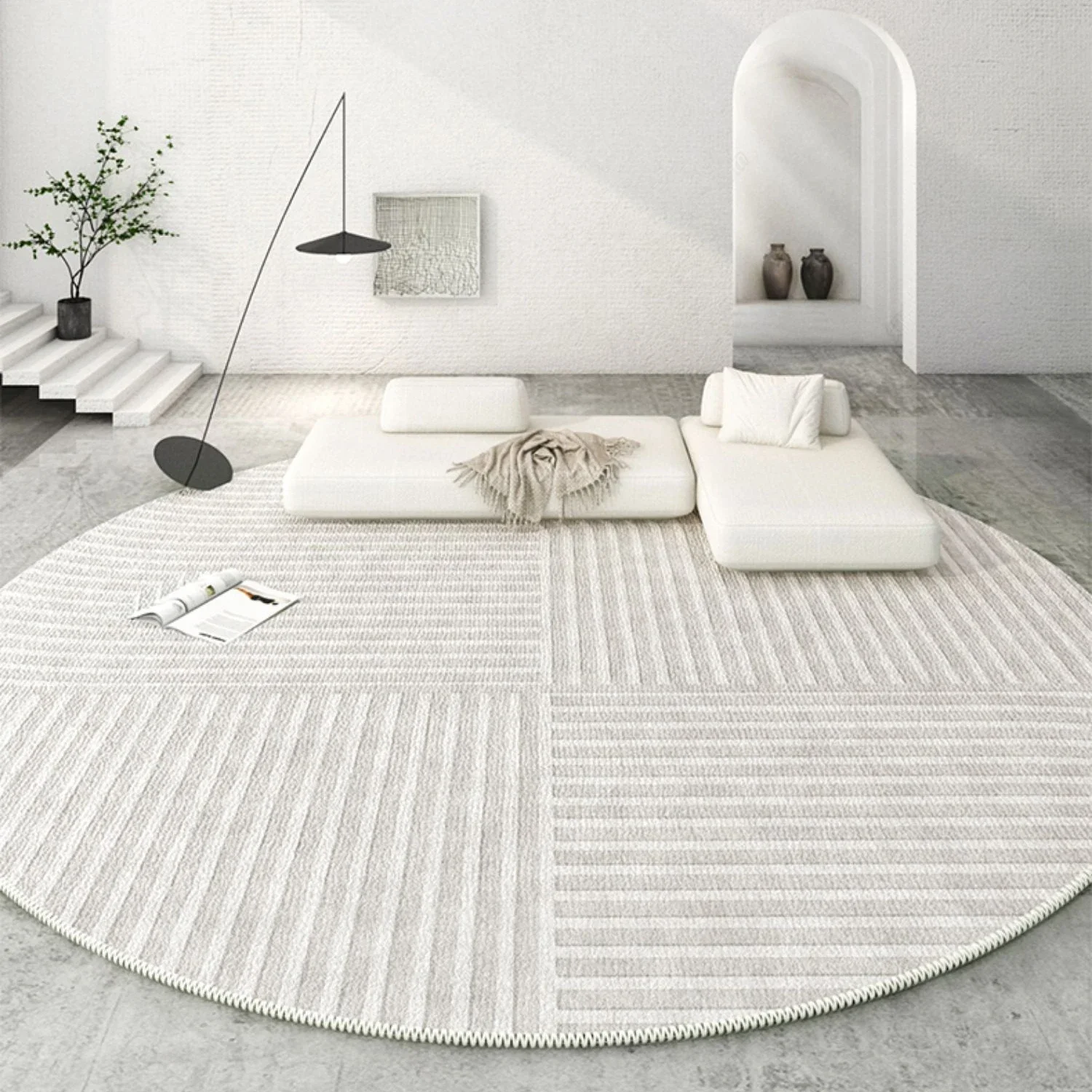 

Modern Minimalism Round Living Room Carpet Decoration Home Line Fluffy Large Rugs Bedroom Lounge Non-slip Plush Floor Mat Soft