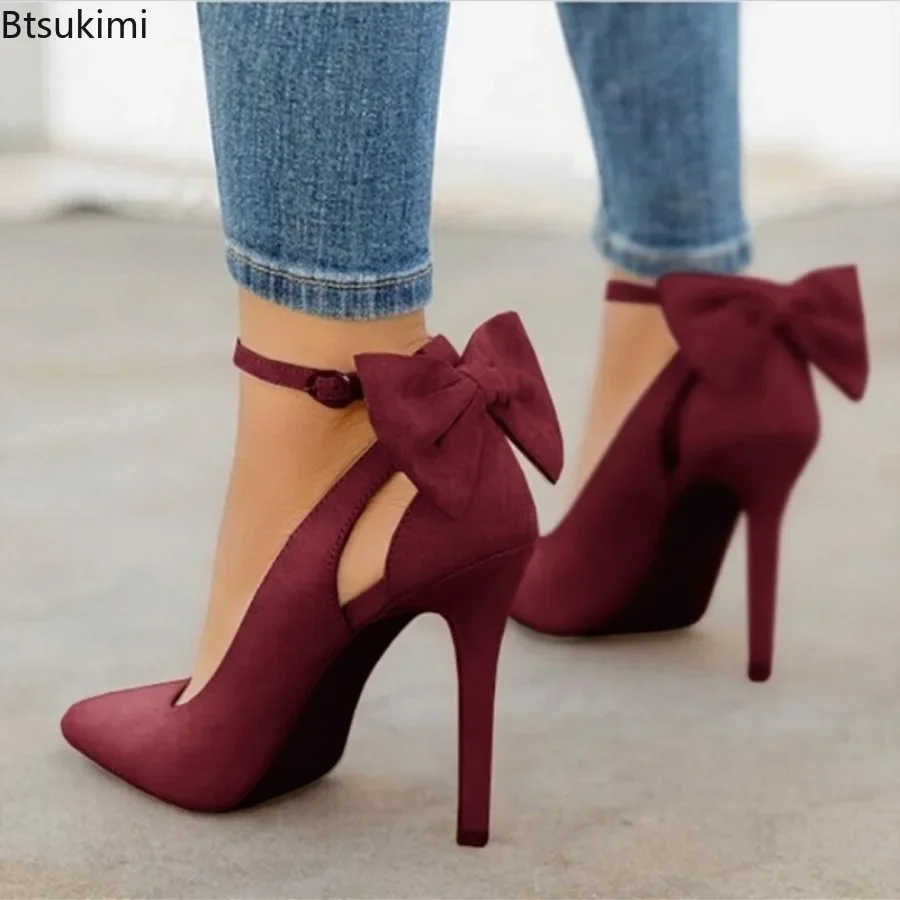 New2024 Women's Sexy High Heels Pumps Pointed Toe Buckle Strap Shoes Sweet Butterfly Party Pumps Wedding Ladies Shoes Large Size