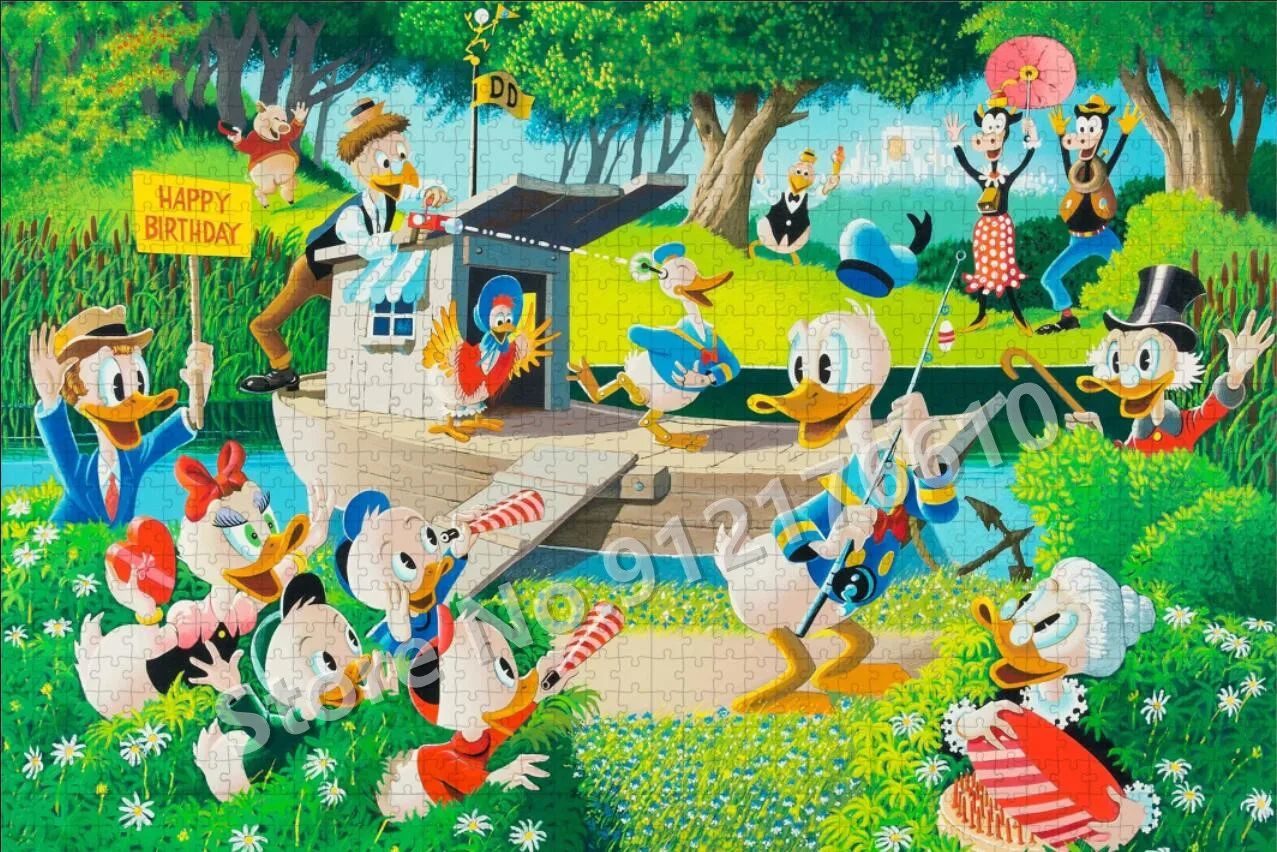 Happy Birthday for Donald Duck Disney Jigsaw Puzzle 300/500/1000 Pieces Nursery Cartoon Disney Comic Assembling Puzzle Kids Toys