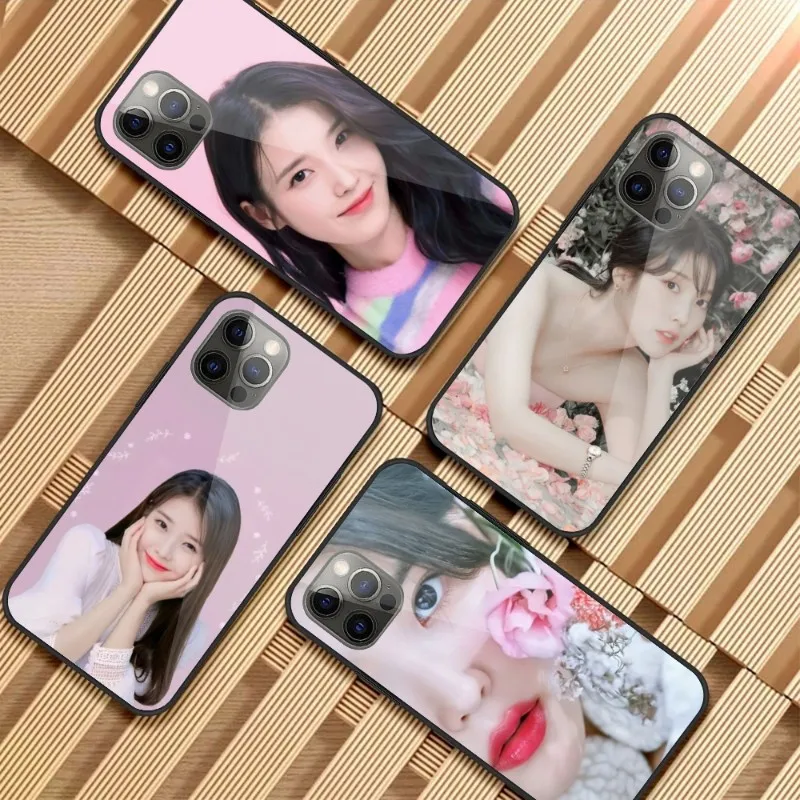 IU Lee JiEun Smart Phone Case for iPhone 14 13 12 11 XS X 8 7 6 Plus Mini Pro Max SE 2022 PC Glass Phone Cover Funda