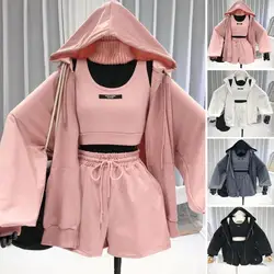 Trendy Activewear Set Stylish Women's Activewear Set Hoodie Sweatshirt Shorts Suit for Sports Fashionable Comfortable for Spring