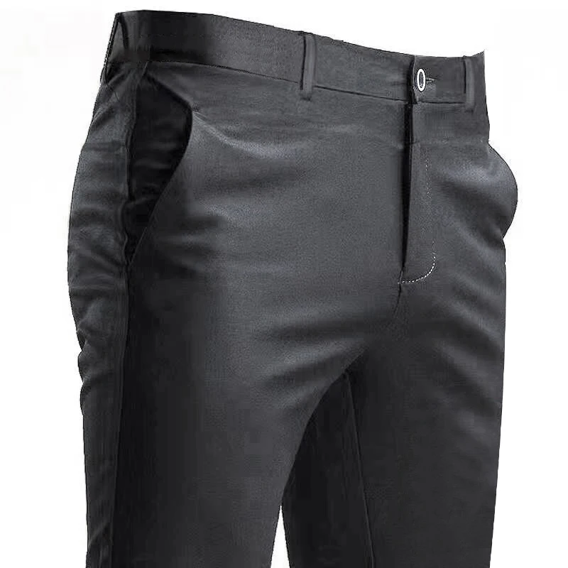 Men\'s Suit Pants Stretch Smart Casual Trousers Pocket Solid Color Straight Wearable Full Length Home Work Black Dress Pants