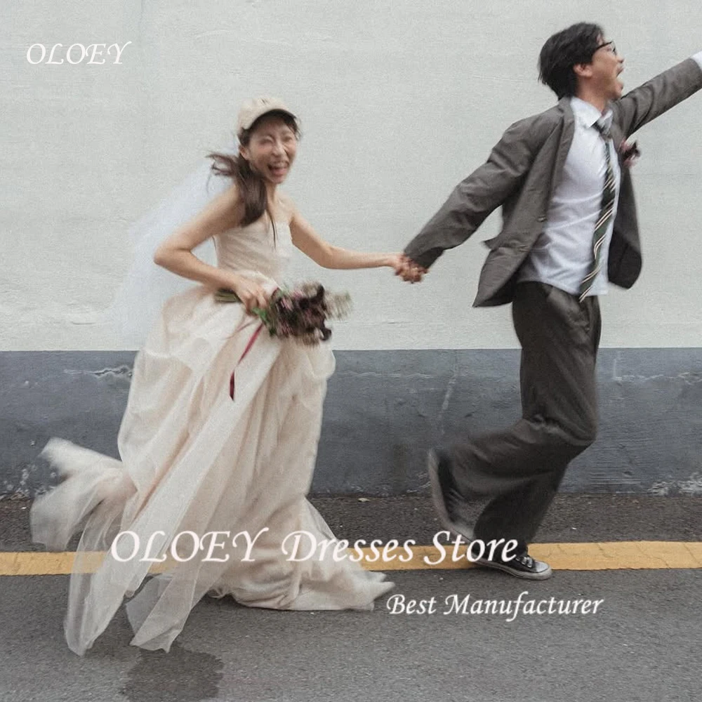 

OLOEY 2025 Simple Sweetheart Strapless Wedding Dresses Korea Photo Shoot Floor Length A Line Bridal Gowns Pleats Customized