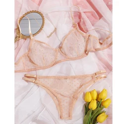 Lopnt New Bra Set Erotic Underwear Pink Dot Sexy Lingerie Hot Woman Lingerie Set Transparent Underwear Intimate See-Through Bra