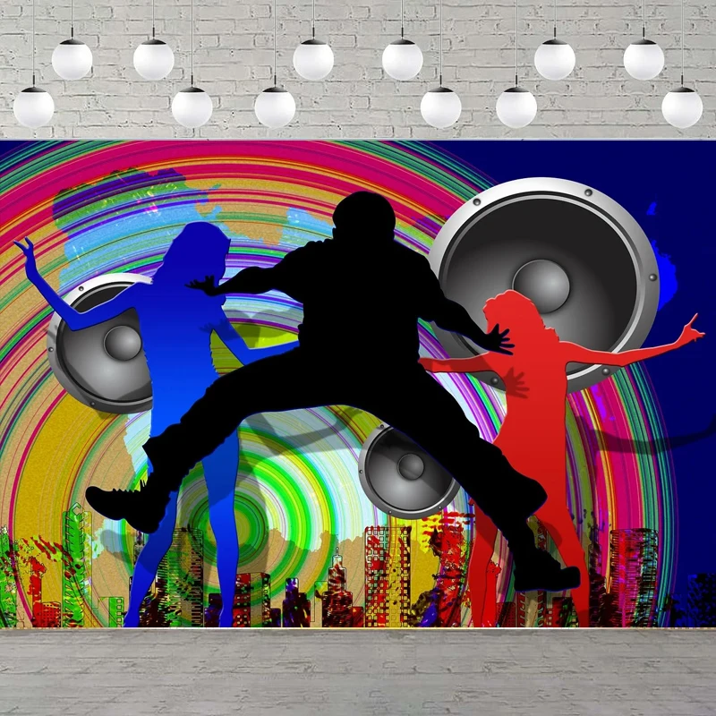 Photography Backdrop Dancing Girl Sound Rainbow Vertical Stripes Background For Disco Party Vinyl Photoshoot Photo Booth Props